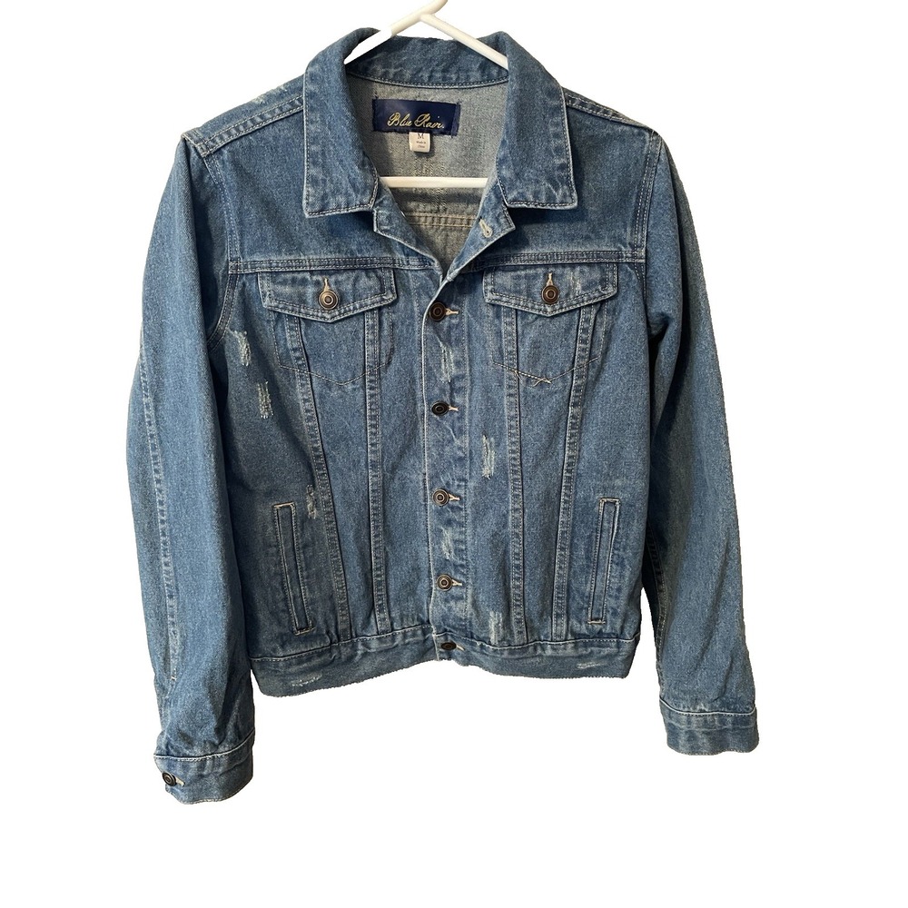 Blue Rain Jean Jacket Distressed Button Front, Cuffs, Waistband, Western, Boho‎
